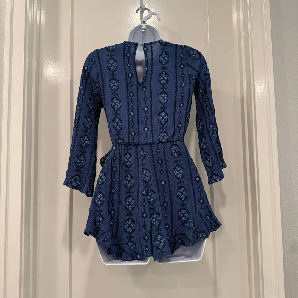 Blue Patterned Wrap Romper - Picture 5 of 8